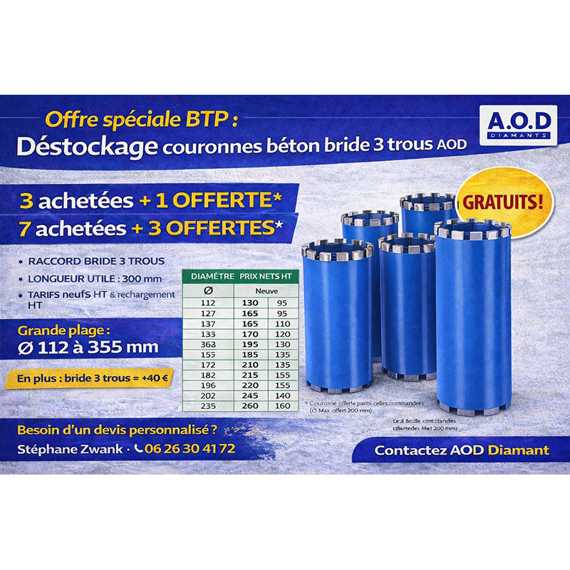 Déstockage couronnes béton bride 3 trous – Offre BTP AOD