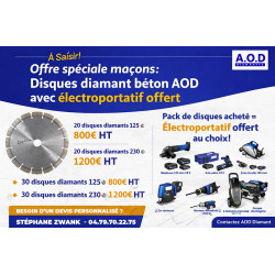 Offre Maçons AOD : disques diamant béton + outil offert