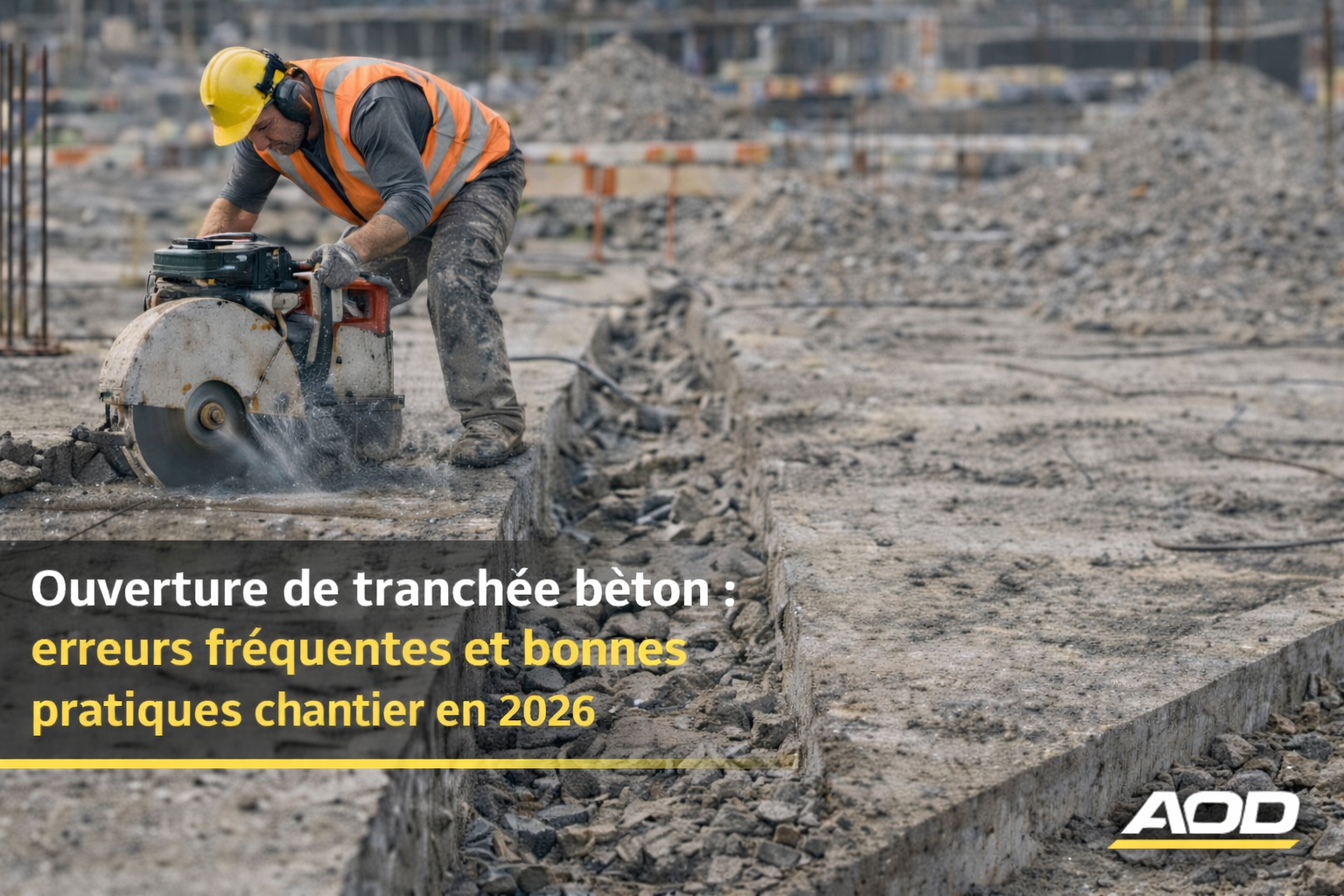 Ouverture tranchée béton chantier