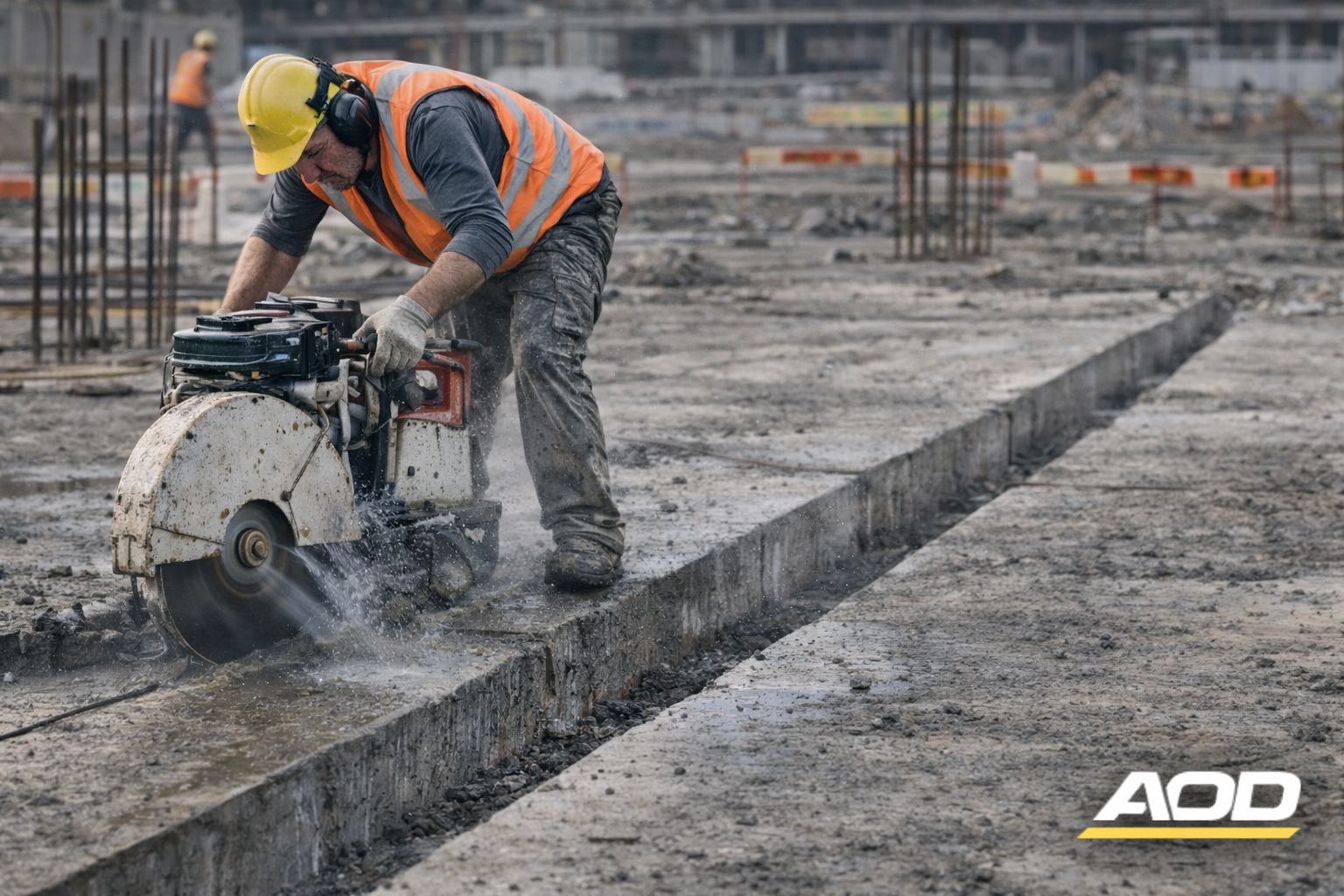 Sciage dalle béton chantier BTP