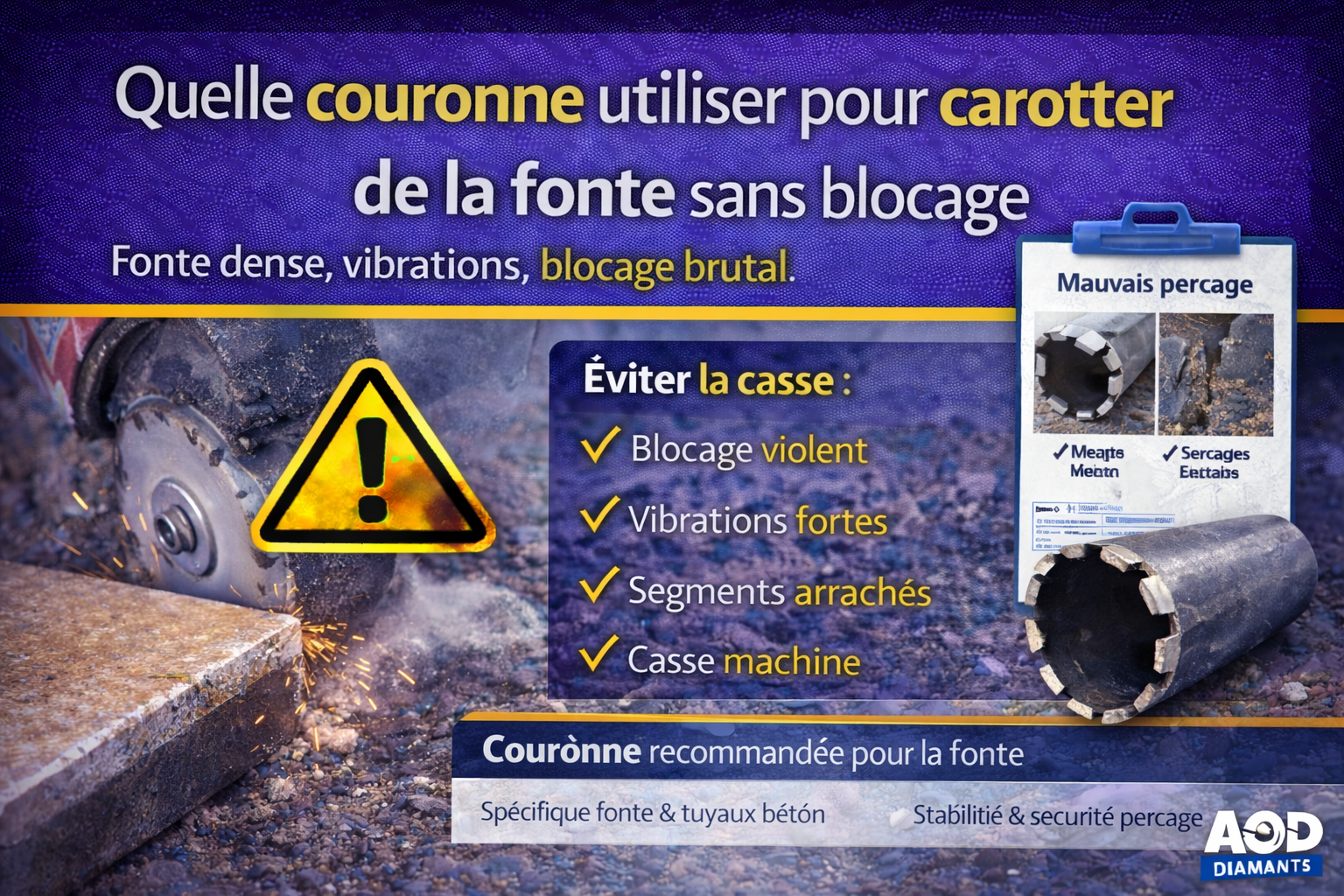 Quelle couronne utiliser pour carotter de la fonte sans blocage