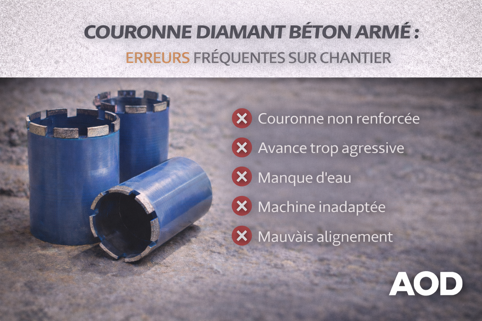 Couronne diamant béton armé : erreurs fréquentes sur chantier