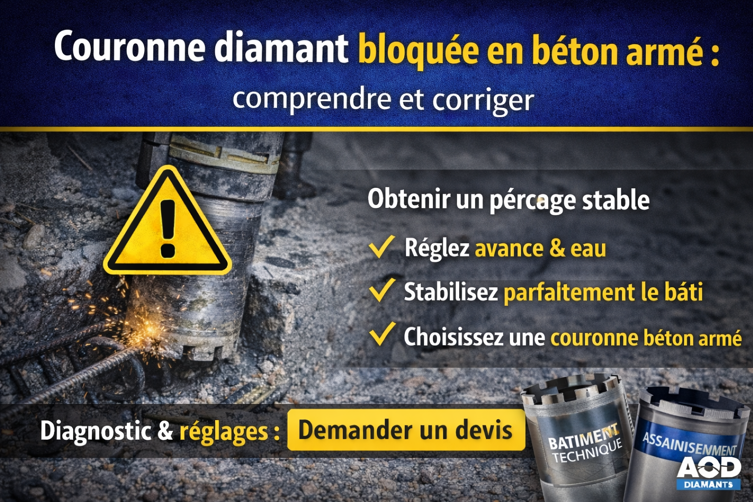 Couronne diamant bloquée en béton armé : comprendre et corriger