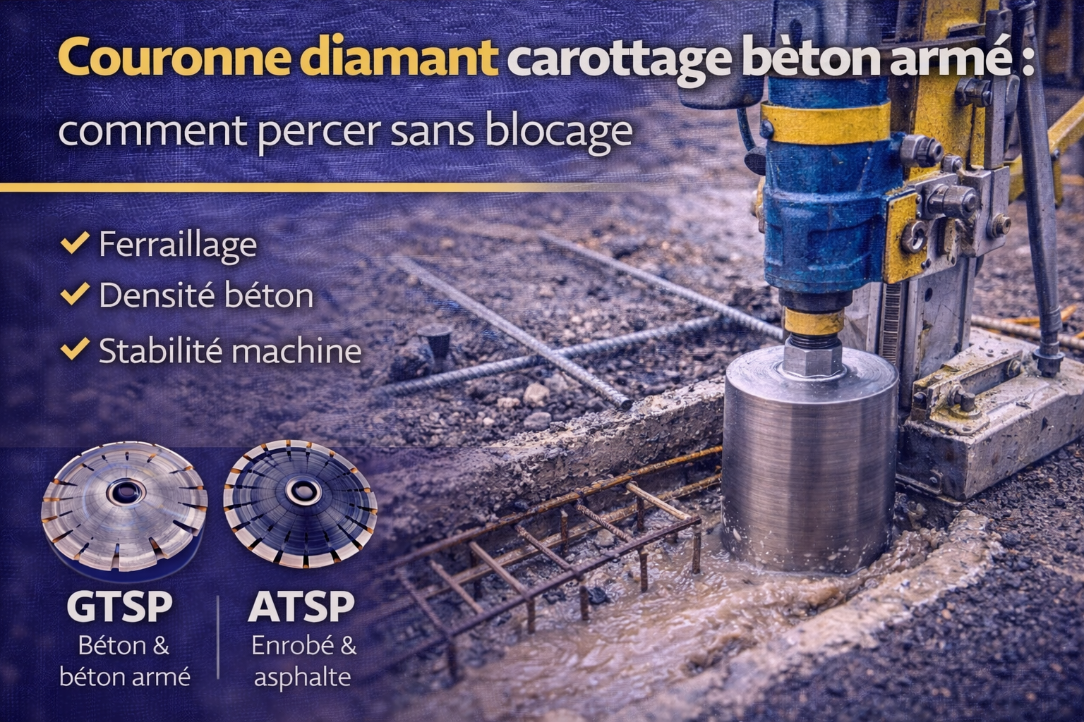 Couronne diamant carottage béton armé : comment percer sans blocage