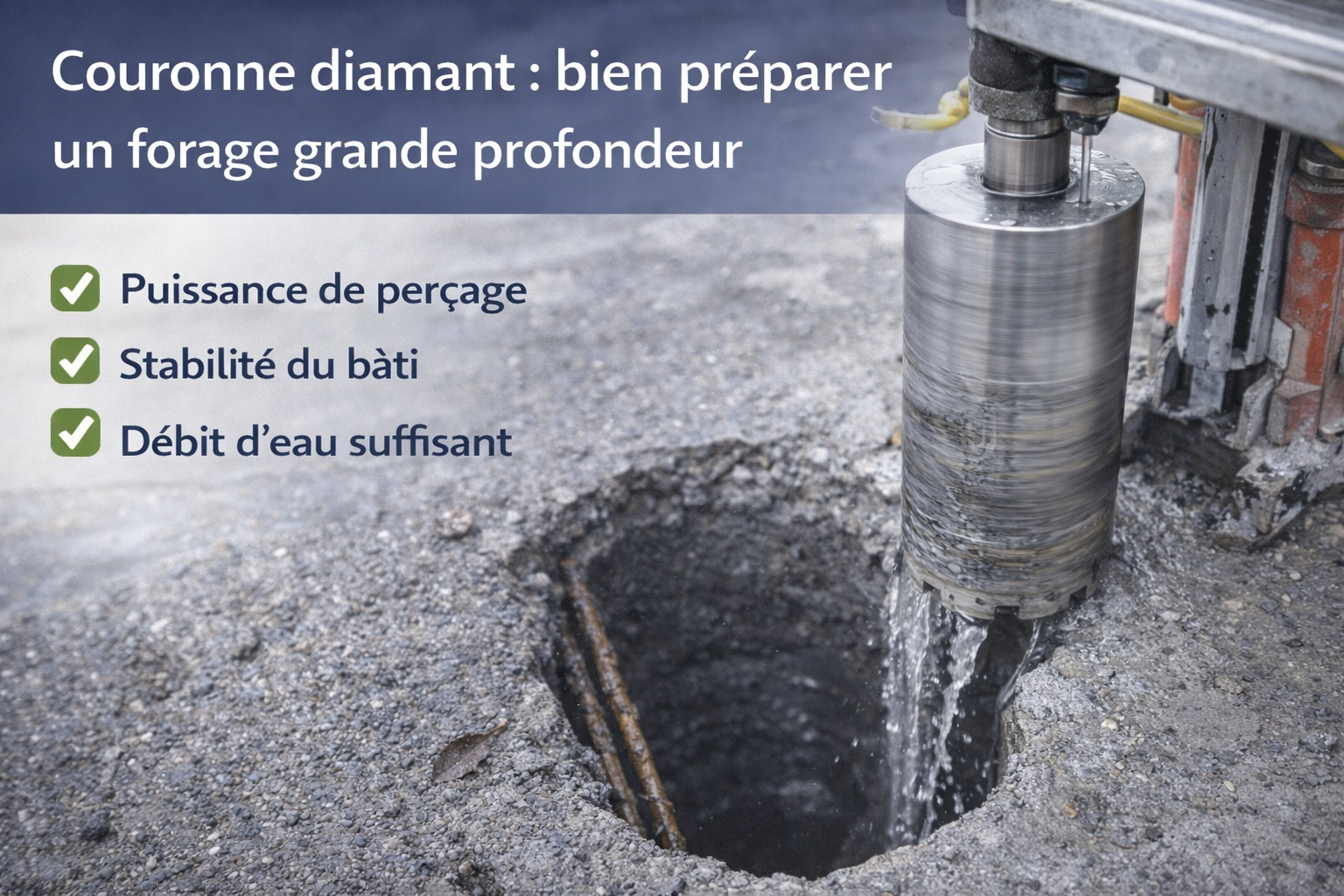 Couronne diamant grande profondeur : carottage béton épais maîtrisé