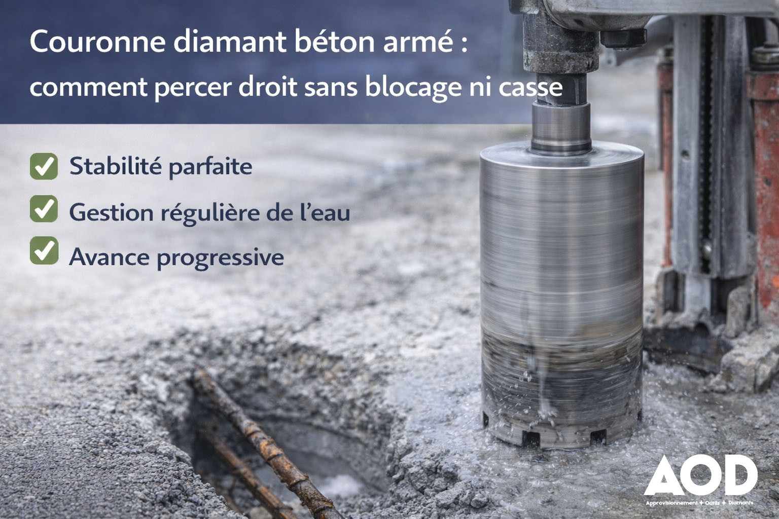 Couronne diamant béton armé : comment percer droit sans blocage ni casse