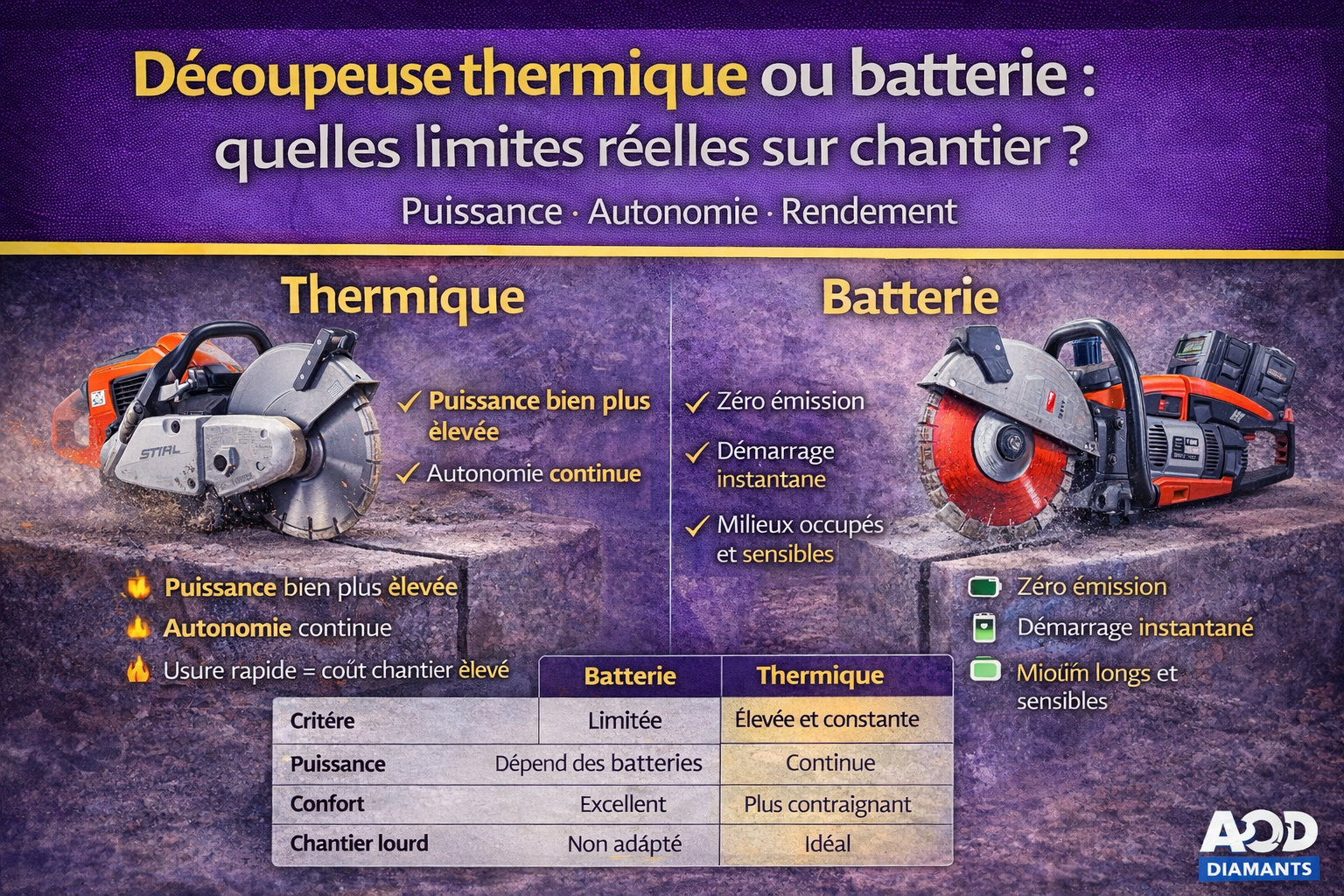 Découpeuse thermique ou batterie : quelles limites réelles sur chantier ?