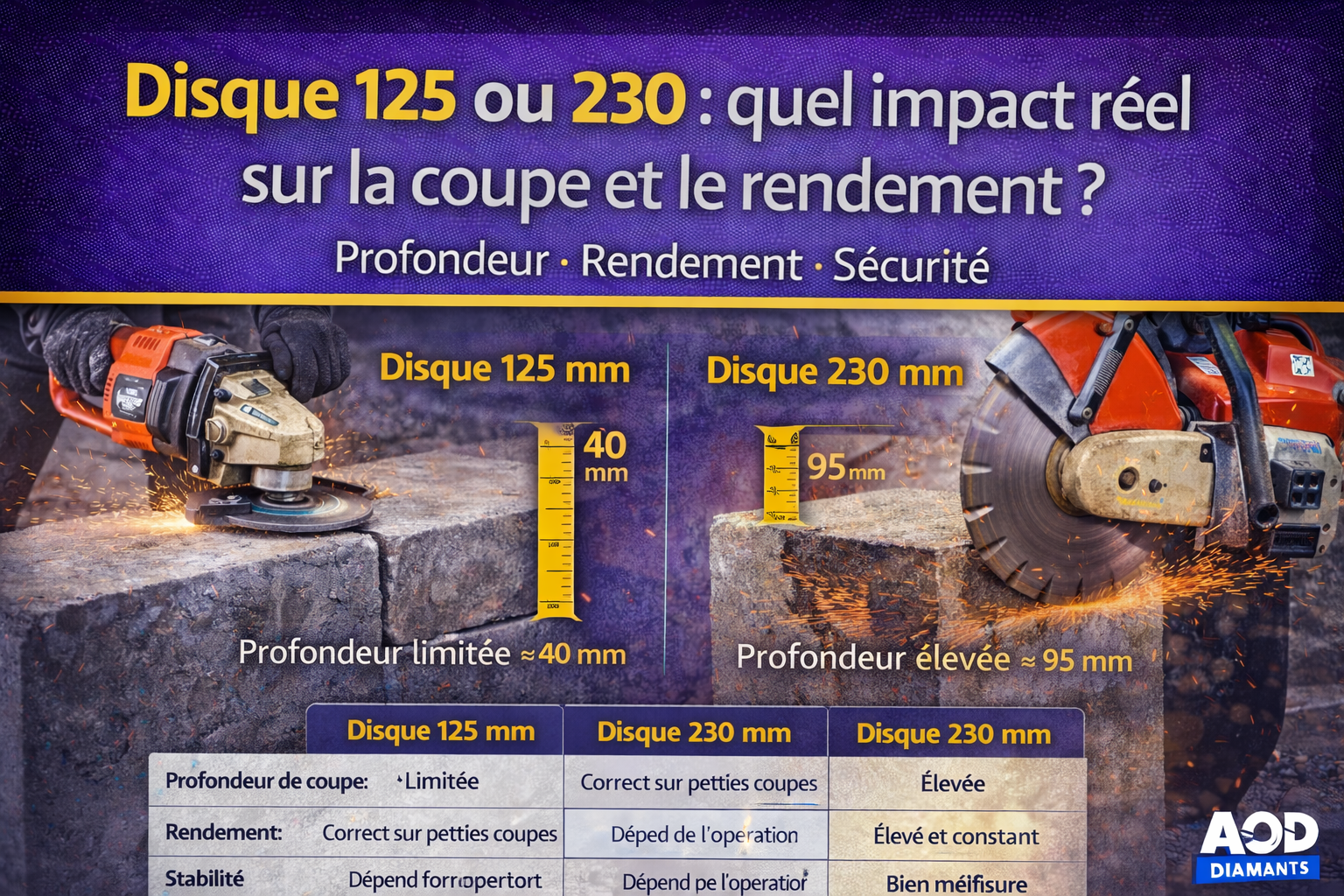 Disque 125 ou 230 : quel impact réel sur la coupe et le rendement ?