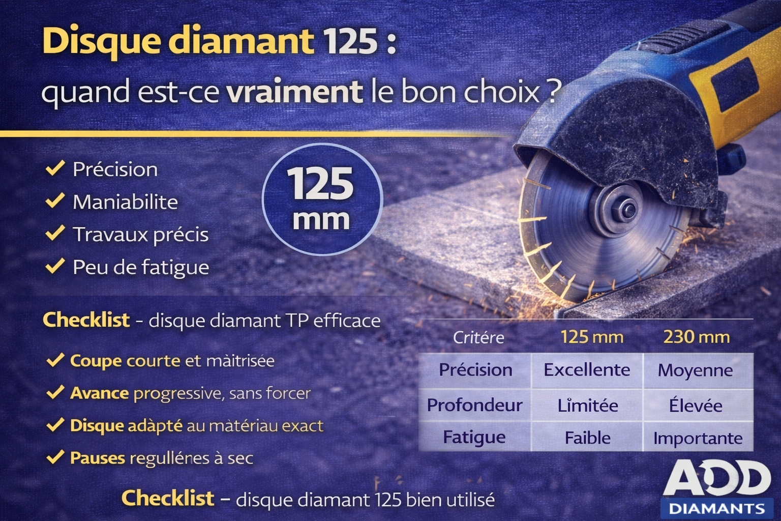Disque diamant 125 : quand est-ce vraiment le bon choix ?