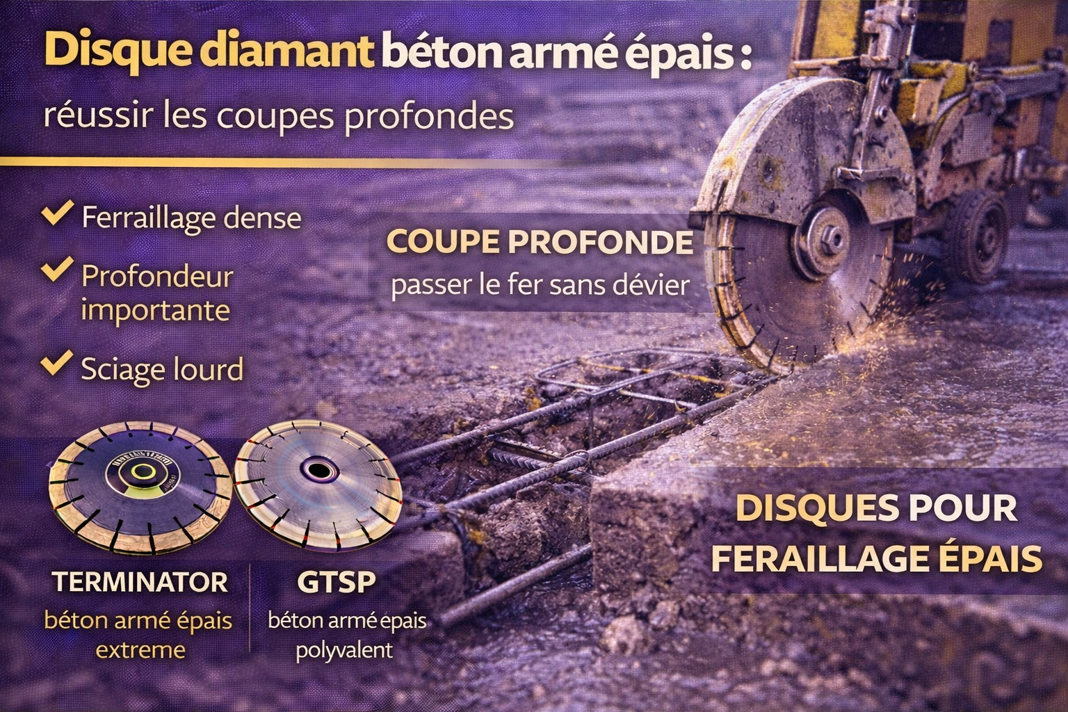 Disque diamant béton armé épais : réussir les coupes profondes