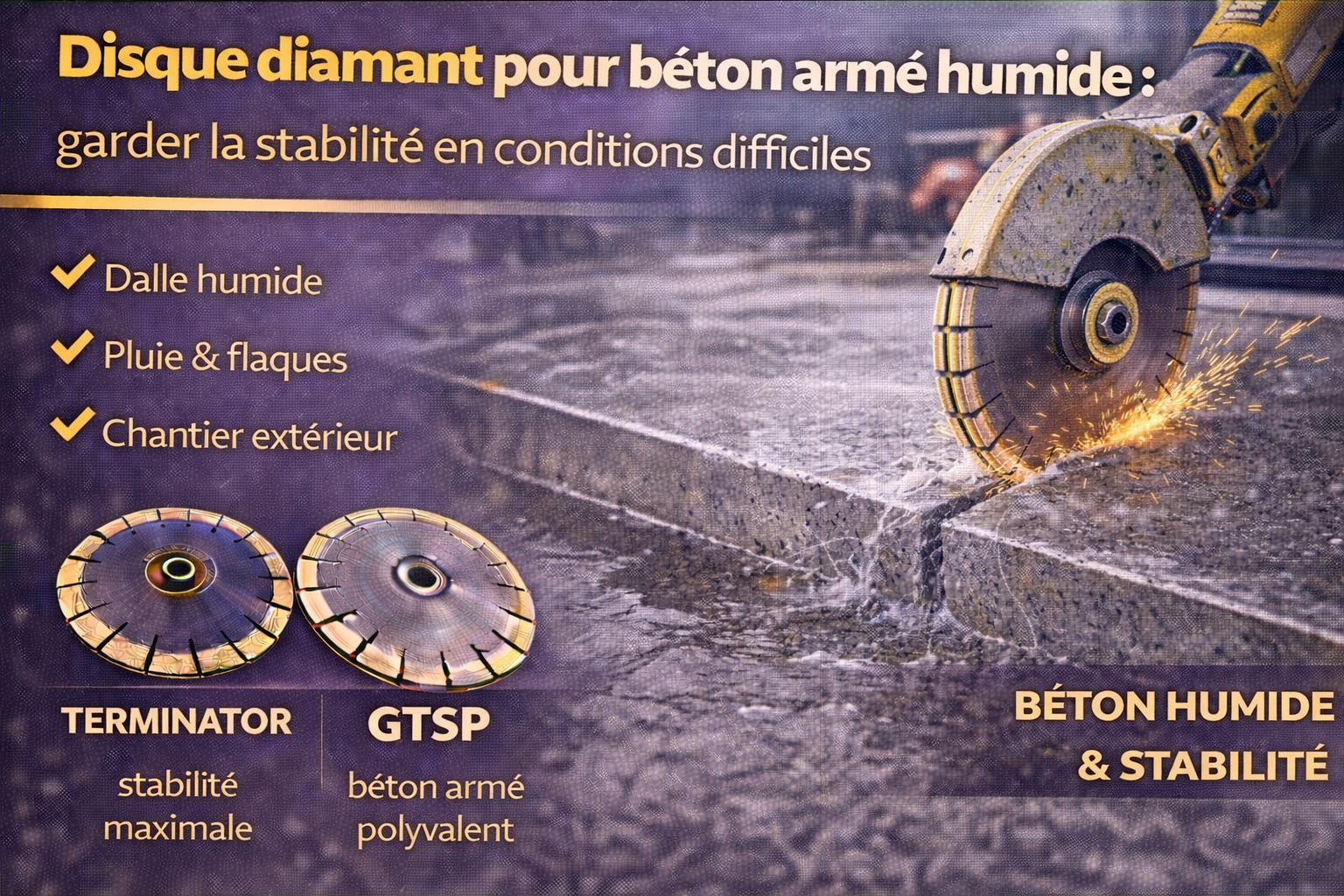 Disque diamant pour béton armé humide : garder la stabilité en conditions difficiles