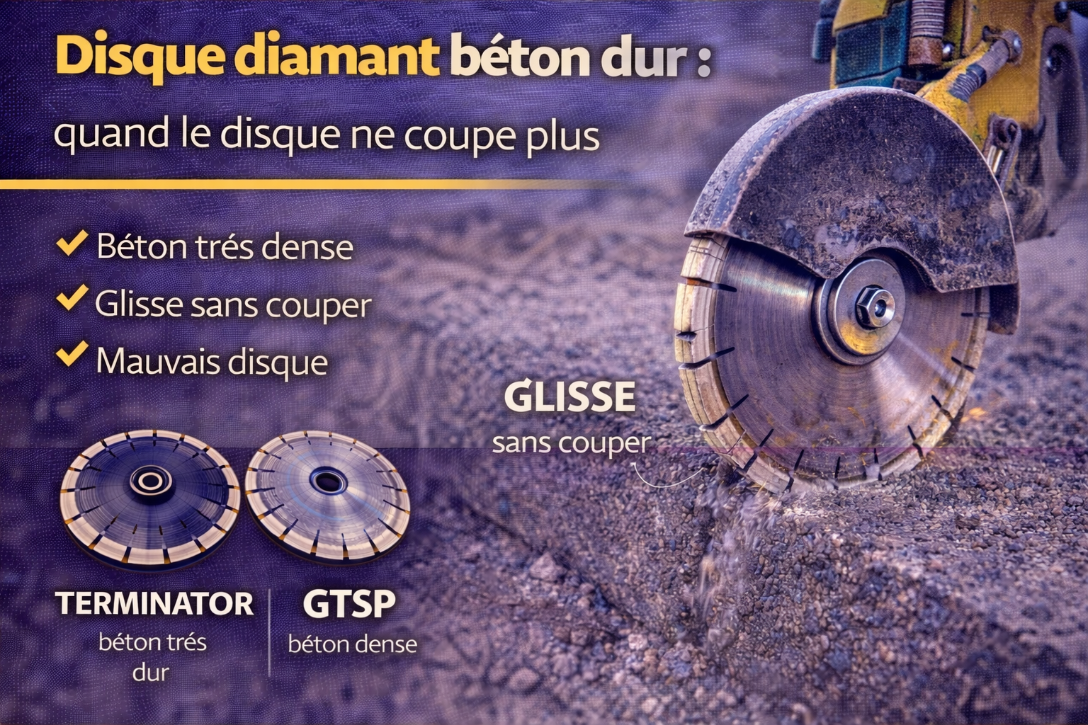 Disque diamant béton dur : quand le disque ne coupe plus