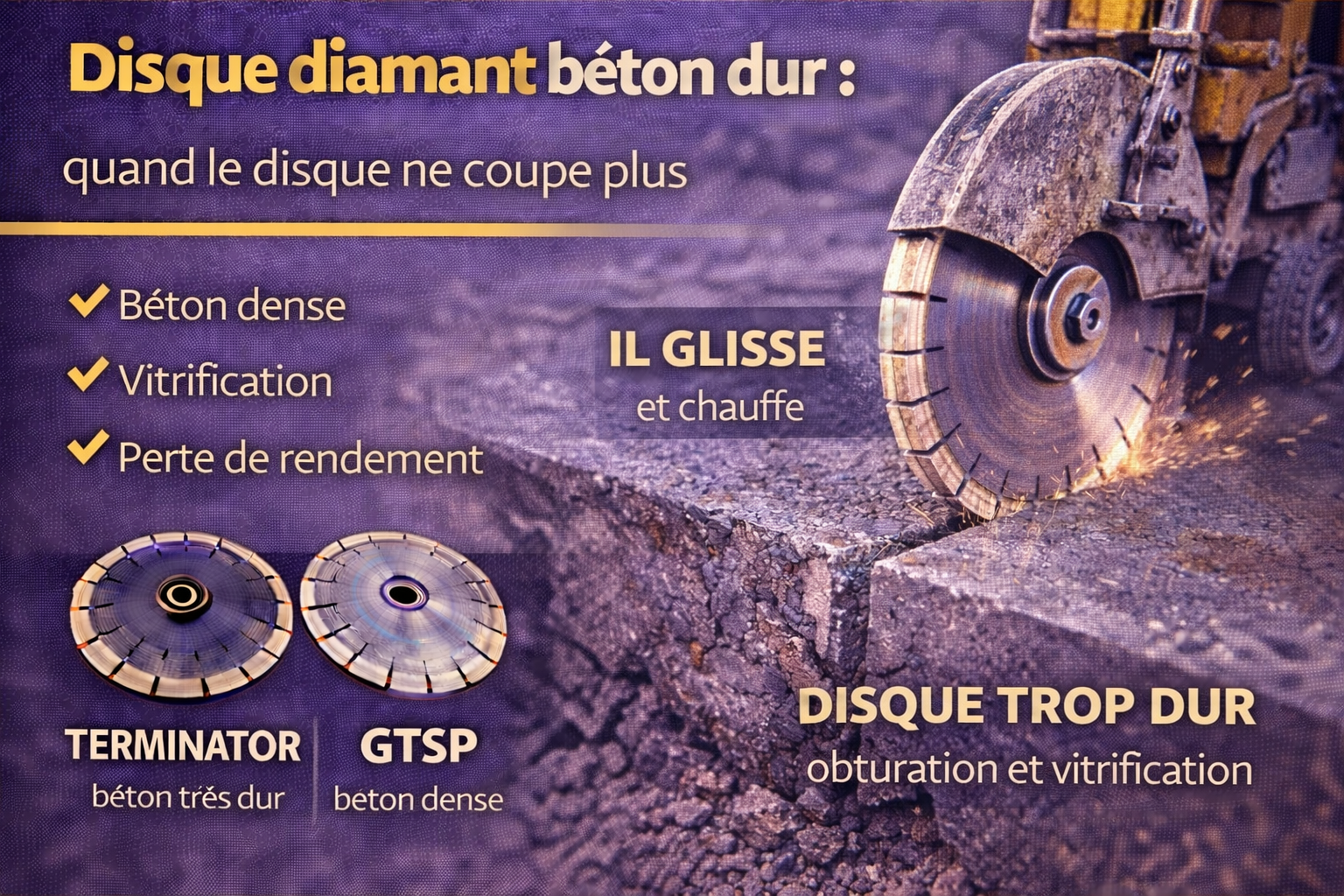 Disque diamant béton dur : quand le disque ne coupe plus