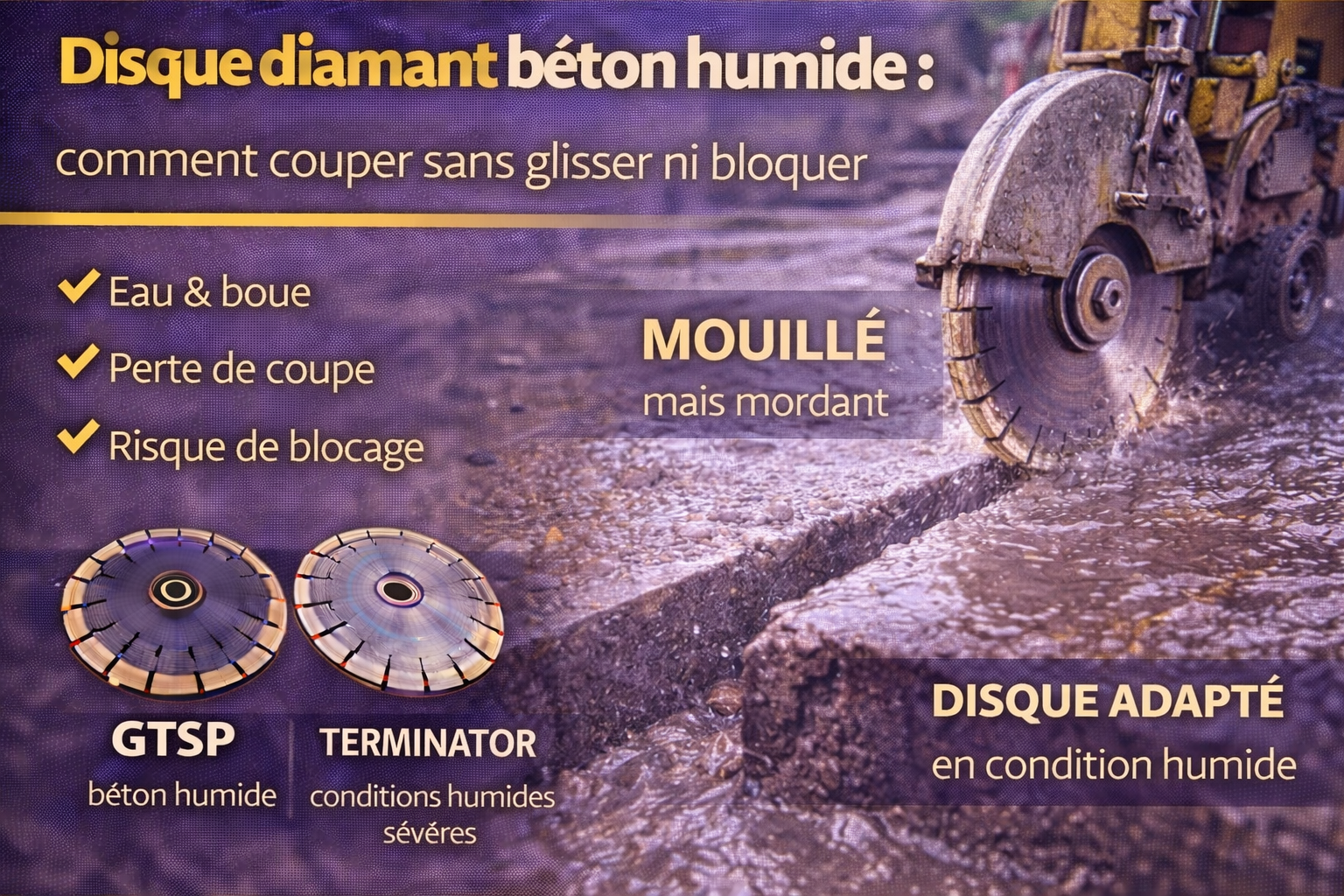 Disque diamant béton humide : comment couper sans glisser ni bloquer
