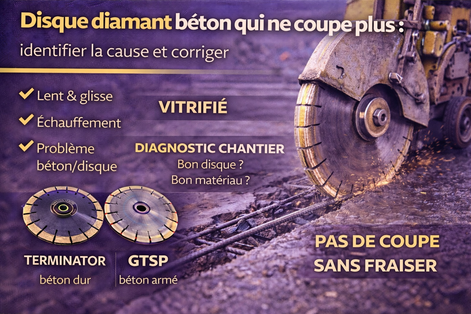 Disque diamant béton qui ne coupe plus : identifier la cause et corriger
