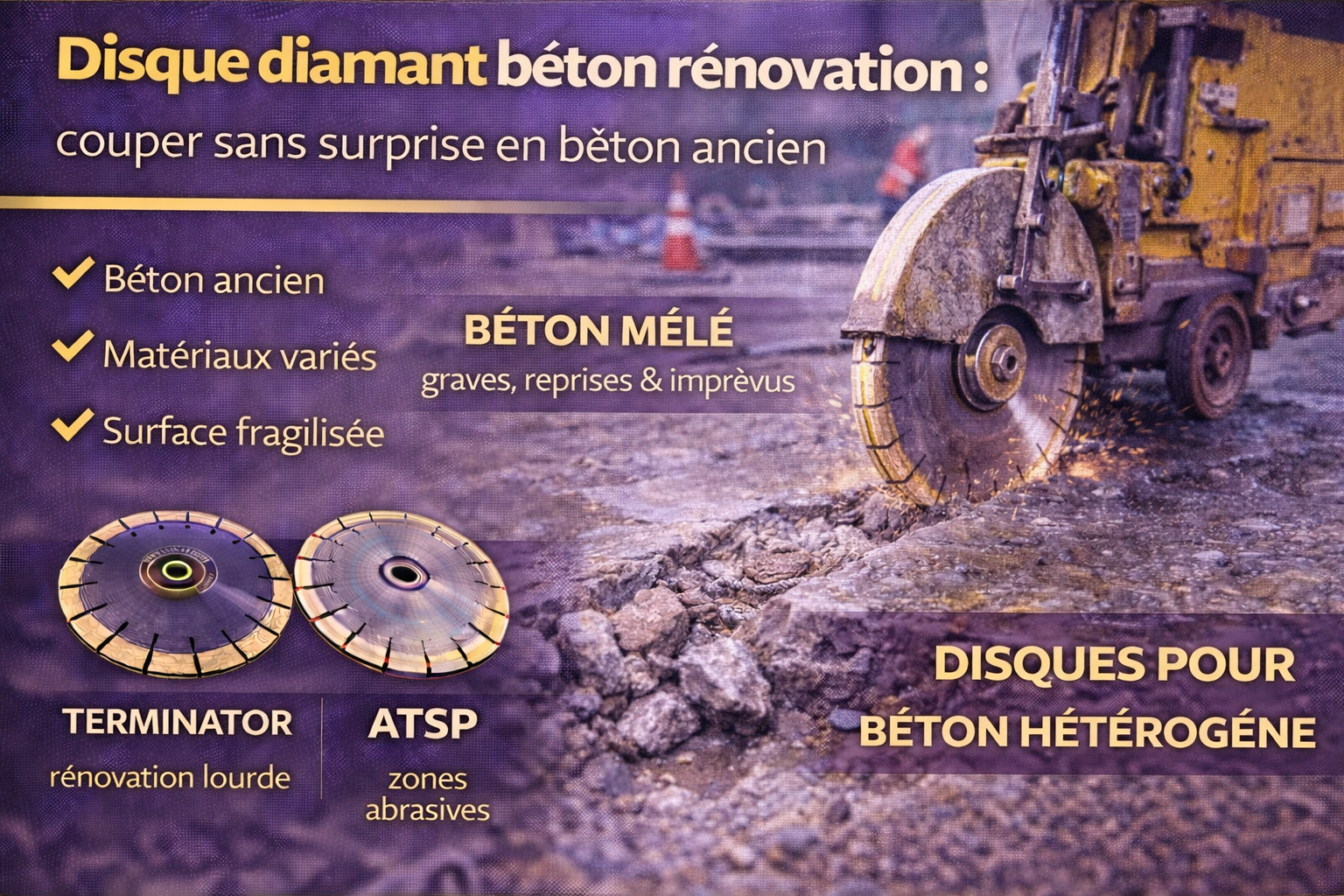 Disque diamant béton rénovation : couper sans surprise en béton ancien