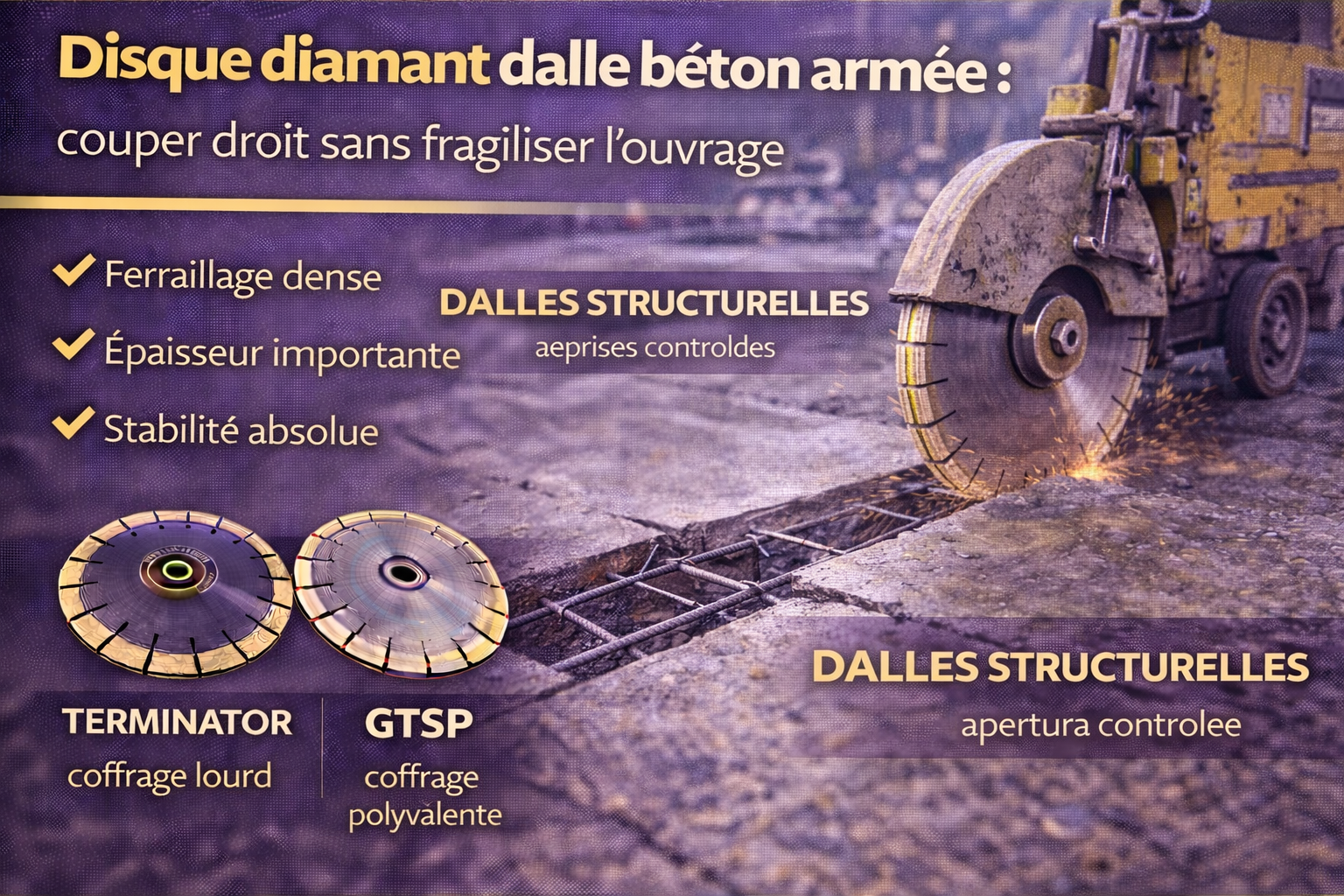 Disque diamant dalle béton armée : couper droit sans fragiliser l’ouvrage