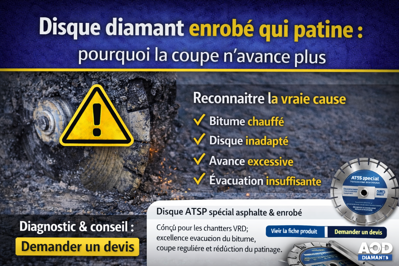 Disque diamant enrobé qui patine : pourquoi la coupe n’avance plus