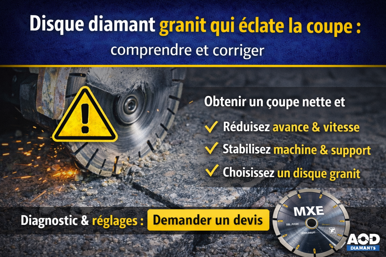 Disque diamant granit qui éclate la coupe : comprendre et corriger