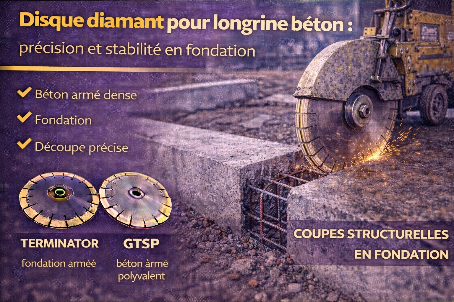 Disque diamant pour longrine béton : précision et stabilité en fondation
