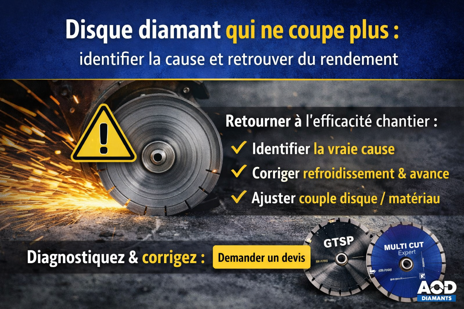 Disque diamant qui ne coupe plus : identifier la cause et retrouver du rendement