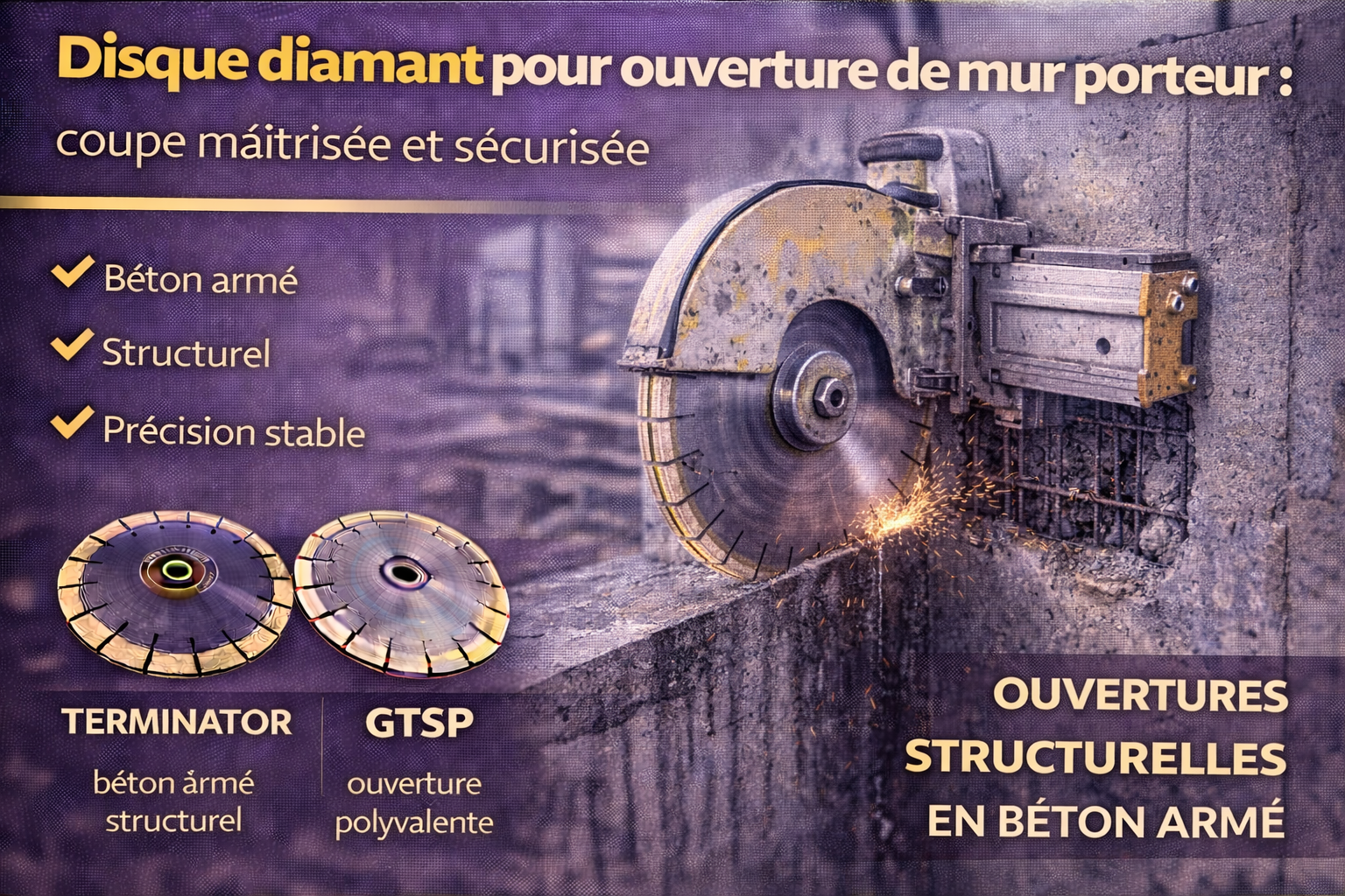 Disque diamant pour ouverture de mur porteur : coupe maîtrisée et sécurisée