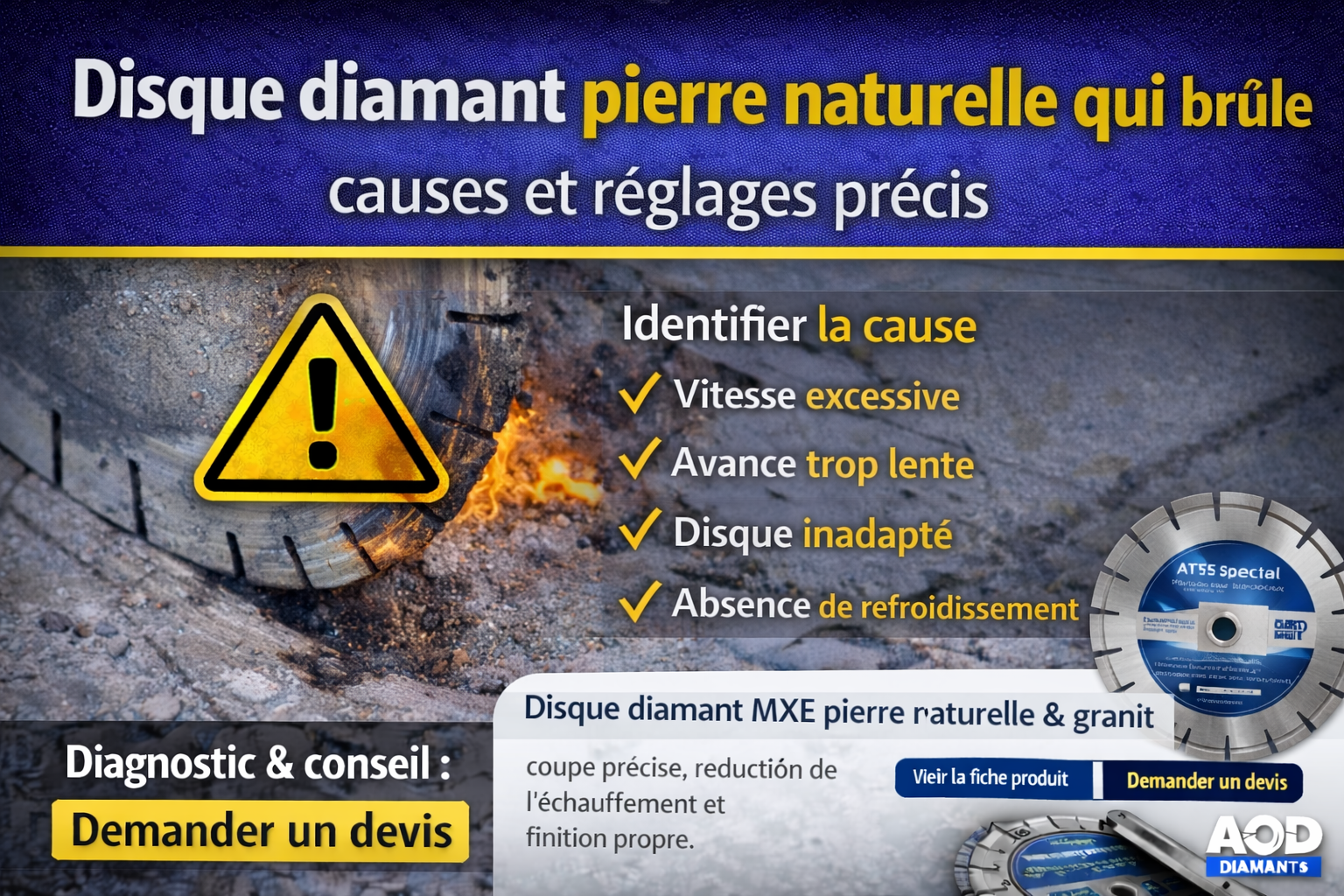 Disque diamant pierre naturelle qui brûle : causes et réglages précis