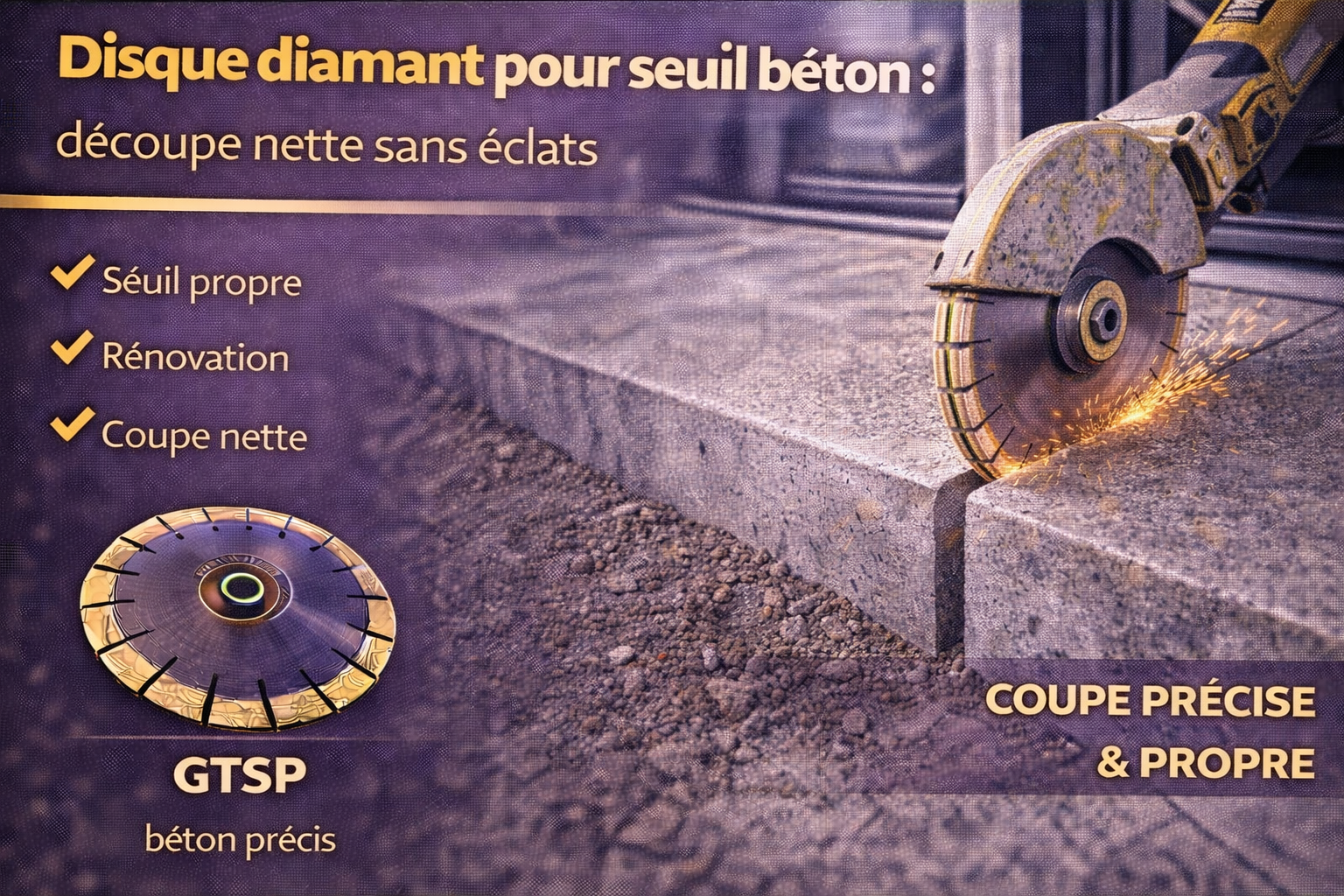 Disque diamant pour seuil béton : découpe nette sans éclats