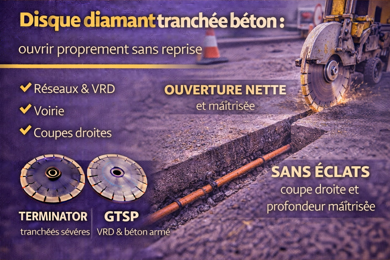 Disque diamant tranchée béton : ouvrir proprement sans reprise