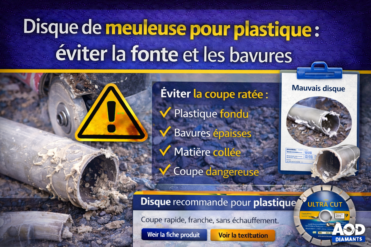 Disque de meuleuse pour plastique : éviter la fonte et les bavures