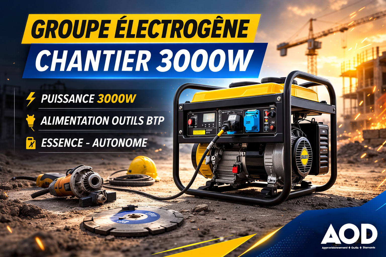Groupe électrogène chantier 3000W : alimentation fiable pour vos travaux BTP