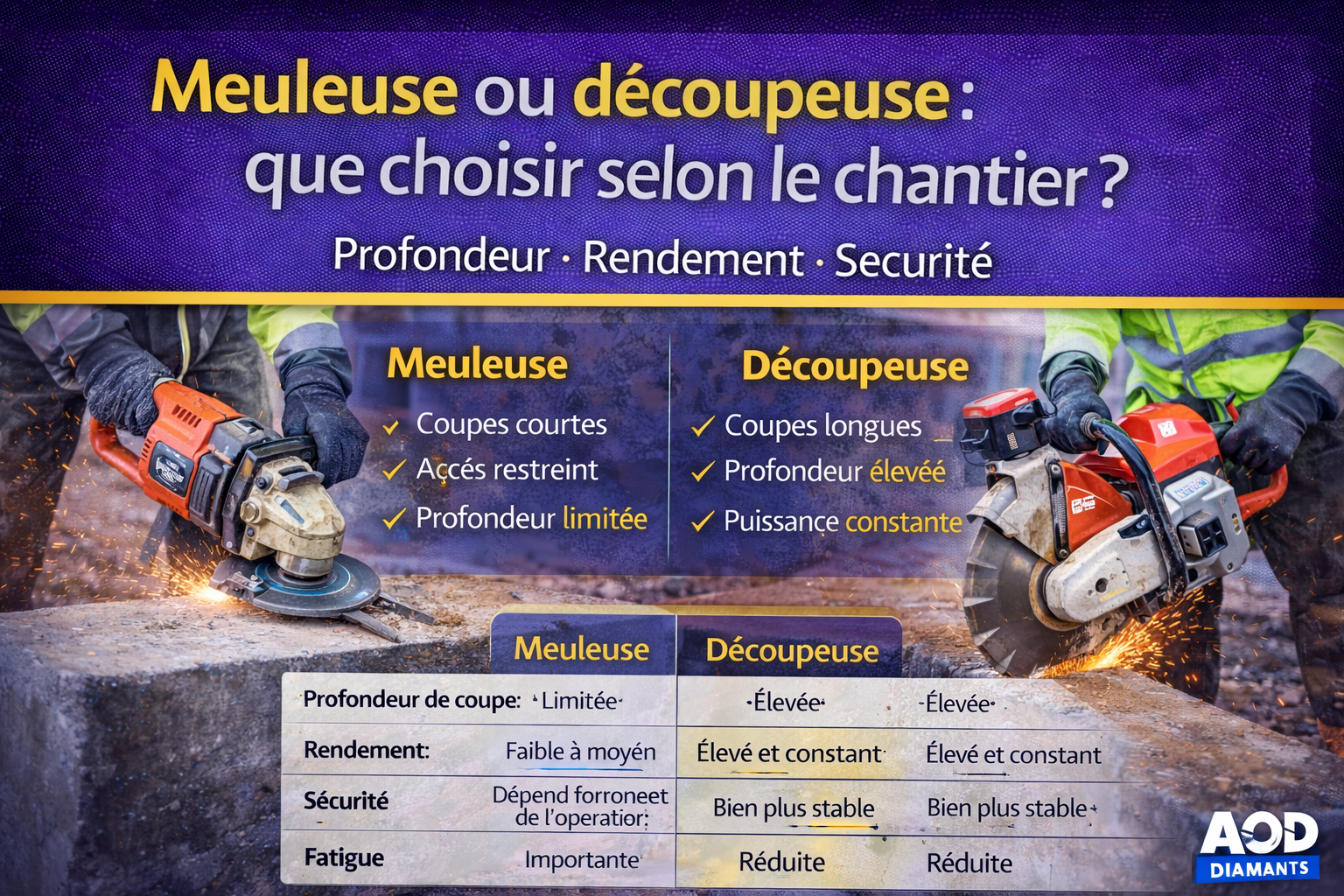 Meuleuse ou découpeuse : que choisir selon le chantier ?