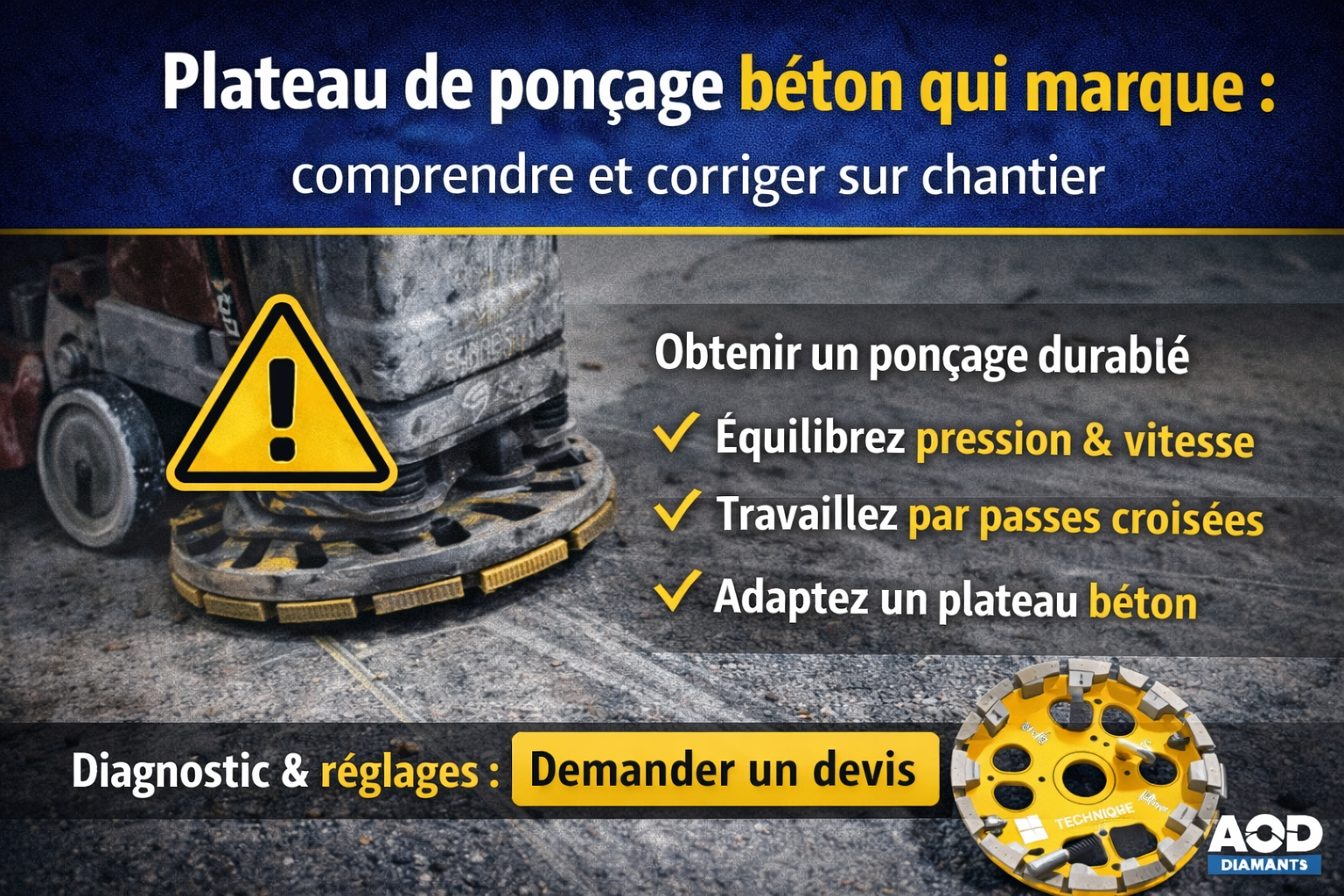 Plateau de ponçage béton qui marque : comprendre et corriger sur chantier